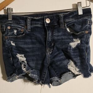 American Eagle Outfitters Dark Blue Distressed Jean Shorts
